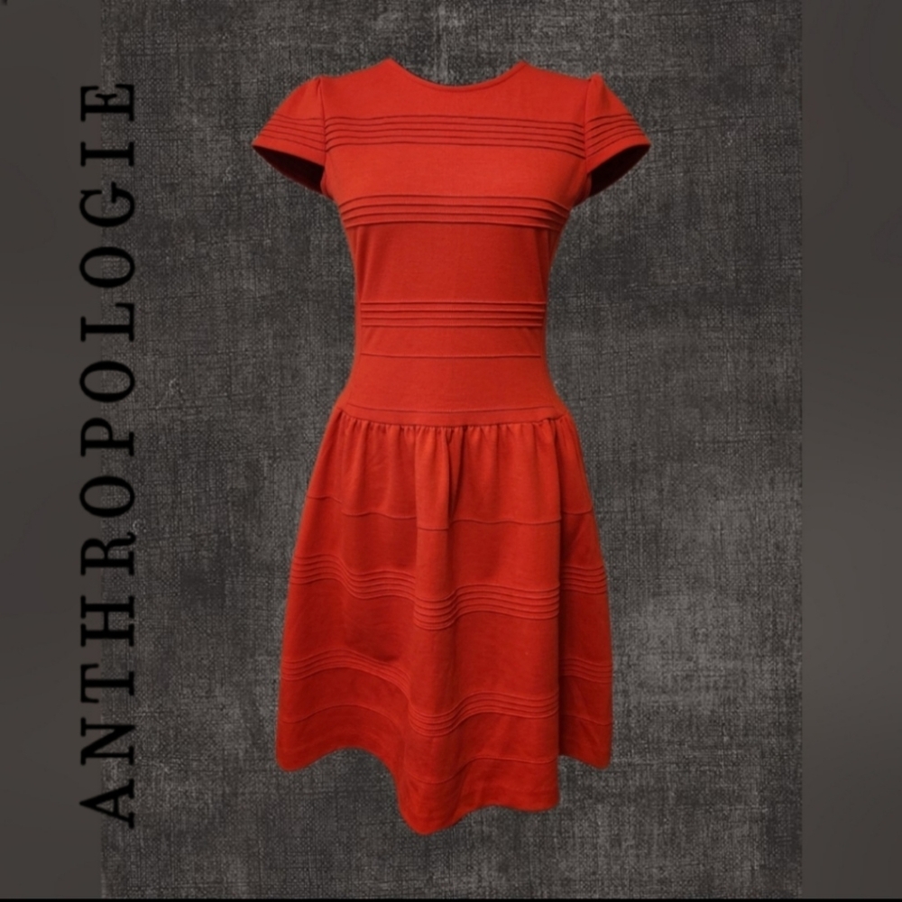 Anthropologie Girls From Savoy Red Drop Waist Pintucked Dress Size 0 (D5)
